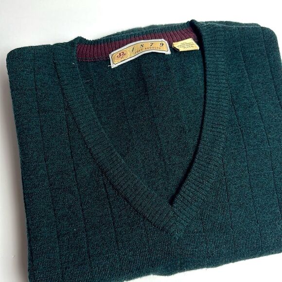 Vintage Joey Rodolfo 1879 Merino Wool Sweater Green V-neck Men’s XL Excellent - Picture 3 of 9